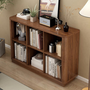 English Elm 6 Cube Farmhouse Bookcase Low Horizontal Wood Shelf Walnut Finish for Living Room W2641P460042