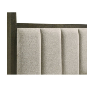 English Elm Harbington Queen Bedroom Set Boucle Headboard Brass Hardware Dark Cocoa Finish B062S01545