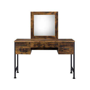 English Elm 4 Rustic Oak Vanity Set with Mirror and 4 Drawers — Industrial Metal Accents, Organized Makeup Storage B016P317100