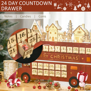 English Elm Light up Wooden Advent Calendar Village with 24 Drawers and Led Glow for Holiday Decor T3971P414423