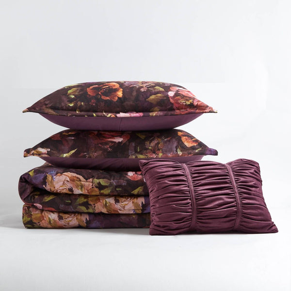 English Elm 4-piece Queen Velvet Floral Comforter Set with Ruched Pillow for Luxe Bedrooms B035P463193