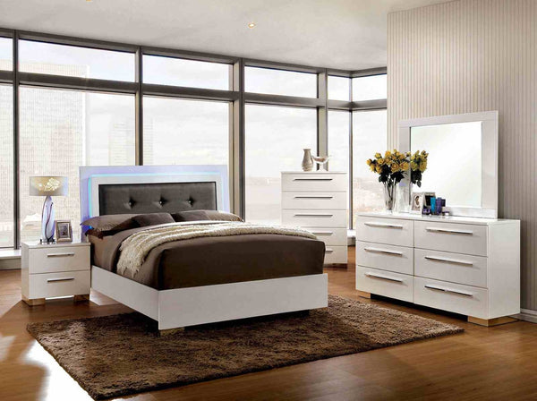 English Elm Contemporary Glam Nightstand Glossy White Lacquer Chrome Legs Dovetail Drawer Bedroom B2741P436968