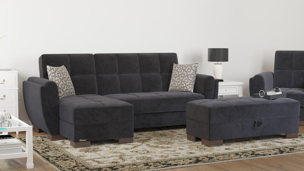 English Elm PrimeNest SkyHaven Upholstered Ottoman with Storage — Compact Microfiber Seat, Click-Clack Convenience Black B030P280948