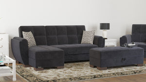 English Elm PrimeNest SkyHaven Upholstered Ottoman with Storage — Compact Microfiber Seat, Click-Clack Convenience Black B030P280948