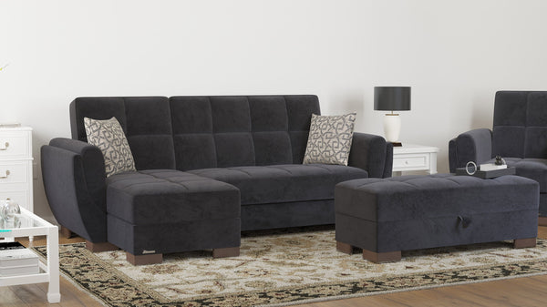 English Elm PrimeNest SkyHaven Upholstered Ottoman with Storage — Compact Microfiber Seat, Click-Clack Convenience Black B030P280948