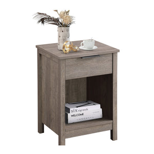 English Elm Nightstand with Drawer | 3-Tier Modern Bedside Table with Hidden Drawer, Open Shelves, Sturdy Build Gray 25.9 L x 17.1 W x 5.1 H W3151P345753