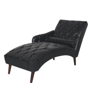 English Elm Chaise Lounge Chair Tufted Pu Leather Upholstered Accent Seat for Bedroom Living Room Black W680P415491