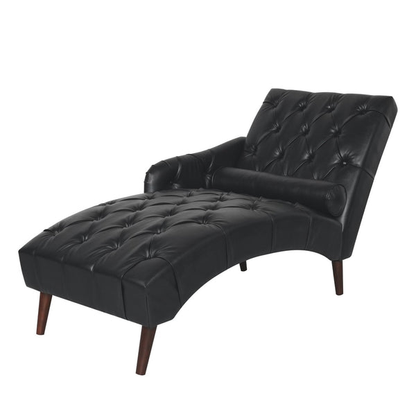English Elm Chaise Lounge Chair Tufted Pu Leather Upholstered Accent Seat for Bedroom Living Room Black W680P415491