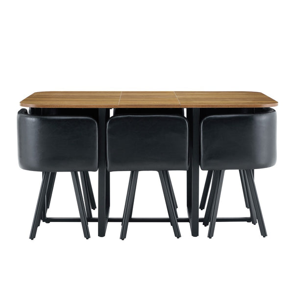 English Elm 7-piece Rectangular Dining Set Seats 6 with Faux Leather Chairs and Melamine Top W3875S00041