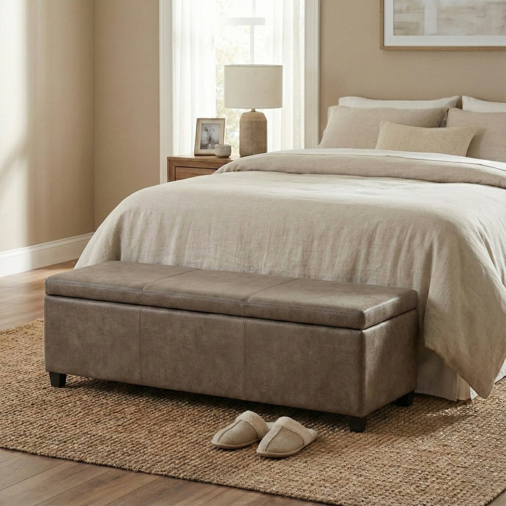 English Elm Avalon Upholstered Storage Bench Ottoman in Grey Linen Fabric for Bedroom or Living Room B136P439025