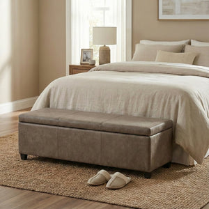 English Elm Avalon Upholstered Storage Bench Ottoman in Grey Linen Fabric for Bedroom or Living Room B136P439025