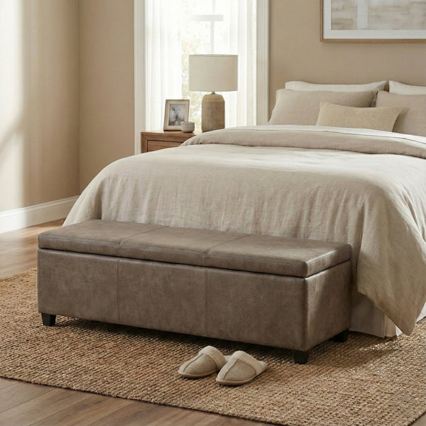 English Elm Avalon Upholstered Storage Bench Ottoman in Grey Linen Fabric for Bedroom or Living Room B136P439025