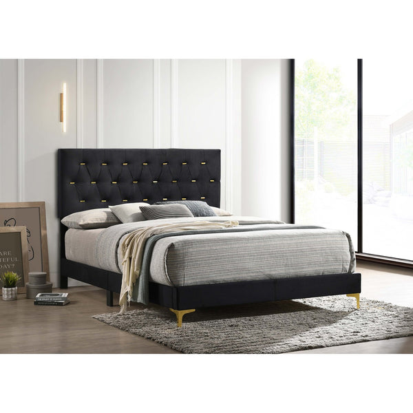 English Elm Lexie Black Velvet California King Bed With Gold Diamond Tufting – Luxe, Modern Design Retreat B062P358031