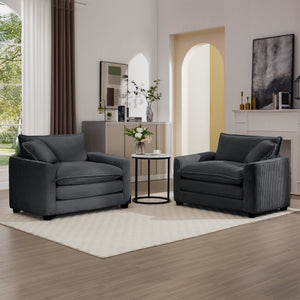 English Elm Luxurious Deep-Seated Sofa Set With 2 Single Chairs In Grey Corduroy - Cozy Comfort For Any Space W714S00824