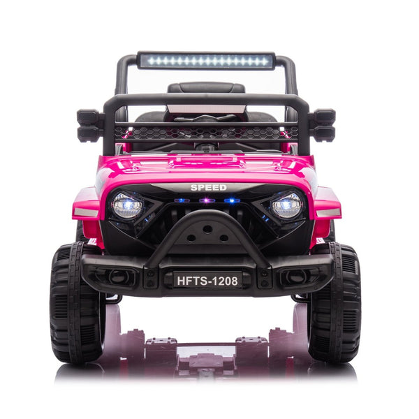 English Elm 12v Kids Electric Ride on Truck with Parental Remote Four Wheel Suspension and Led Lights Pink W1578P187456