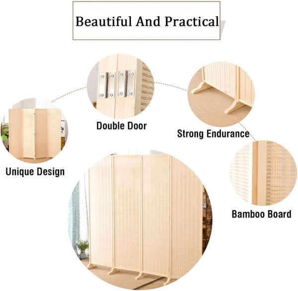 English Elm 5 Panel Room Divider Bamboo Privacy Screen - Natural Foldable 5-Panel W-Style Portable Partition for Home W3198P300354