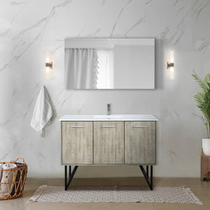 English Elm Rustic Acacia Bath Vanity Set With 48” Surface, White Quartz Top, Chrome Faucet & 43” Mirror B2731S01936-GIGA