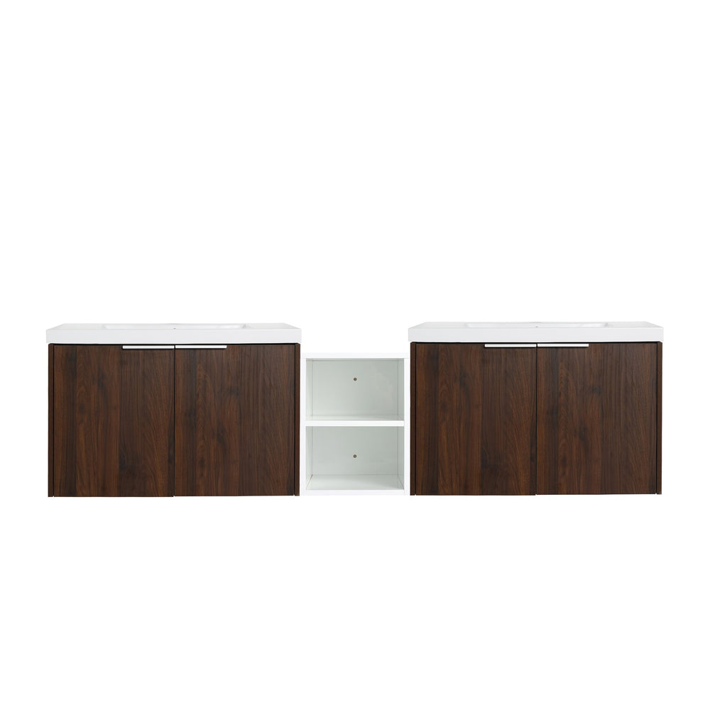 English Elm 72 Inch Wall Mounted Vanity with Resin Sink, Soft-Close Doors, Ample Storage Shelves, Durable Eco Plywood Finish California Walnut W999S00189