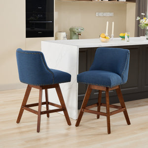 English Elm Counter Curved Back Swivel Barstool Set of 2 with Thick Foam & Steel Spring Cushion, 360° Rotation, 300lb Capacity Blue W1143P237897