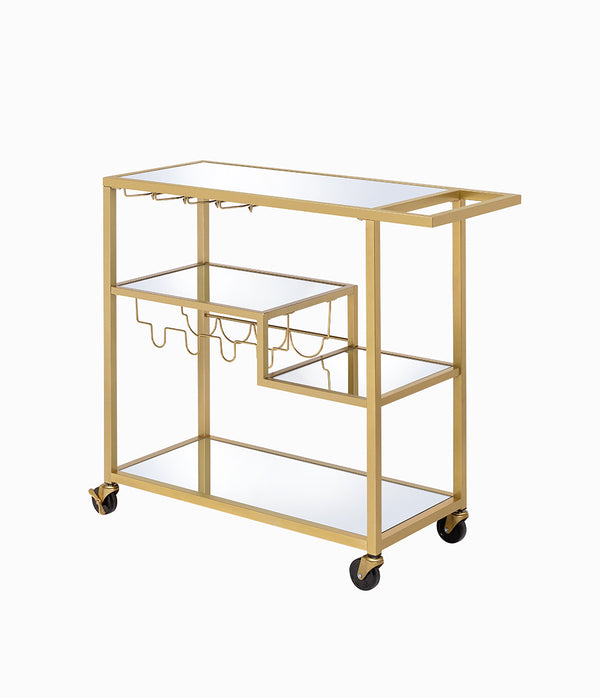English Elm Adamsen Mirrored Champagne Serving Cart with Wine Rack, 3 Open Shelves, Casters & 70lb Top Capacity B2726P287298