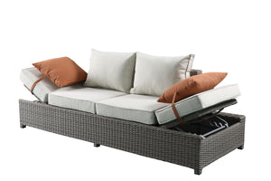 English Elm Salena Gray+Beige All-Weather Wicker Patio Sofa & Ottoman with 2 Toss Pillows, Foam Cushions, No-Assembly B2726P245456