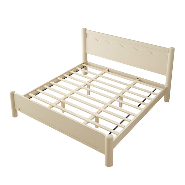English Elm King Rubberwood Platform Bed with Headboard, 10 Slats, 600lb Support, Beige Finish, No Box Spring Needed W1716S00025