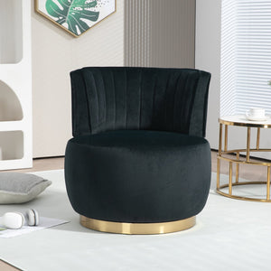 English Elm 360 Cozy Swivel Barrel Chair Velvet Accent Armchair with High-Density Foam, Sturdy Frame, 300lb Capacity Black W395P145393