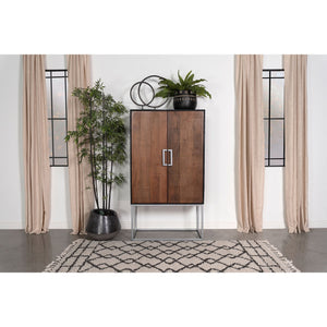English Elm Washoe Rustic Walnut & Black 2-Door Bar Cabinet with Wine Rack, Stemware Storage, Industrial Frame B062P358300