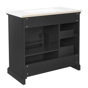English Elm 36-Inch Modern Bathroom Vanity with Ceramic Basin, 4 Drawers & Soft-Close Door, Pre-Drilled Faucet Ready, Durable MDF and Solid Wood Construction (36"L x 18.3"W x 33.4"H) Black N725P296118B