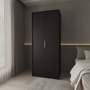 English Elm Wardrobe Compact Berlin Two-Door Closet with Hanging Rod, Two Shelves & Shoe Storage, Wengue Finish B128P343764