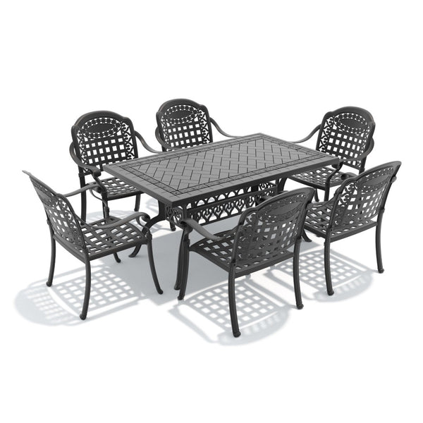 English Elm 7-piece Cast Aluminum Outdoor Dining Set with Ornate Relief Patterned Chairs and Table W1710S00640