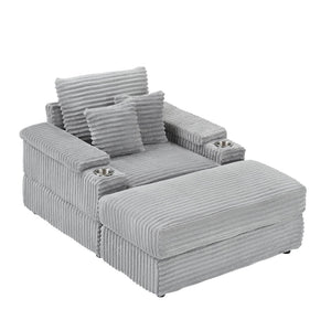 English Elm This Corduroy Single Seat Armchair with Storage Ottoman and Built-in Cup Holders Gray W1278S00077