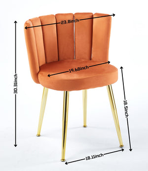 English Elm Modern Orange Dining Chair Set of 2 - Velvet Upholstery, Ergonomic Backrest, Gold Metal Legs for Dining Room W234P272377