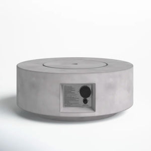 English Elm 11" Round Fiber Reinforced Concrete Outdoor Fire Pit Table with Push-Button Ignition, Lid & Cover Gray B120P198393