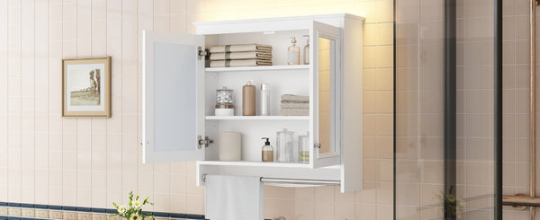 English Elm 3-in-1 Wall Mounted Medicine Cabinet with Soft Close Door Adjustable Shelves and Towel Bar White N710P405415K