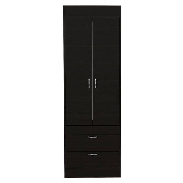 English Elm Lisboa Black Armoire with Hanging Rod, Double Doors & Two Spacious Drawers for Compact Spaces B200P188848