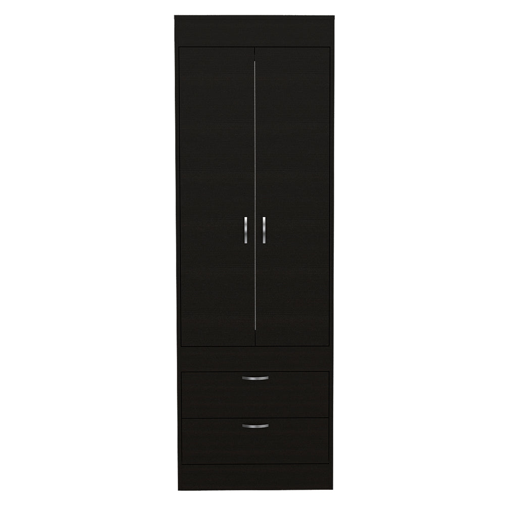 English Elm Lisboa Black Armoire with Rod, Double Doors & Two Deep Drawers for Compact Stylish Bedroom Storage B070P188848
