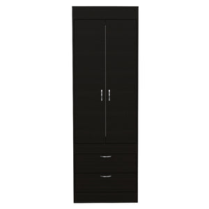English Elm Lisboa Black Armoire with Rod, Double Doors & Two Deep Drawers for Compact Stylish Bedroom Storage B070P188848