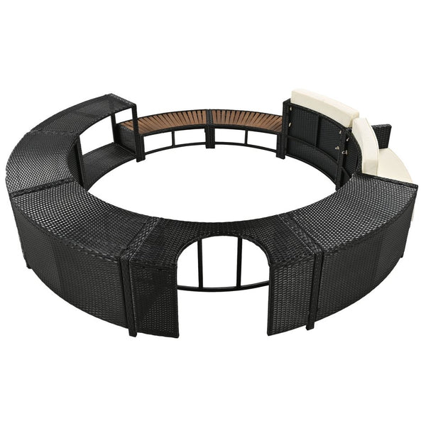 English Elm Spa Surround Spa Frame Patio Rattan Sofa Set with Storage, Mini Foam Cushions, Durable Steel Frame, Weather-Ready Comfort Beige SZ000060AAA