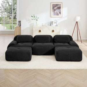 English Elm U-shaped Modular Sectional Corduroy Sofa with Wide Armrests for Living Room Comfort Black W714S01277