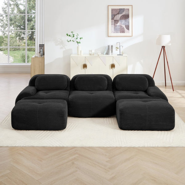 English Elm U-shaped Modular Sectional Corduroy Sofa with Wide Armrests for Living Room Comfort Black W714S01277