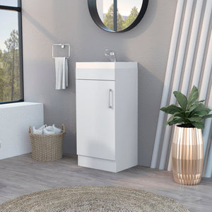 English Elm White 1-Door Vanity Sink with Spacious Cabinet Compact Melamine Bathroom Vanity 32.6"H x15.7"W B062S00563