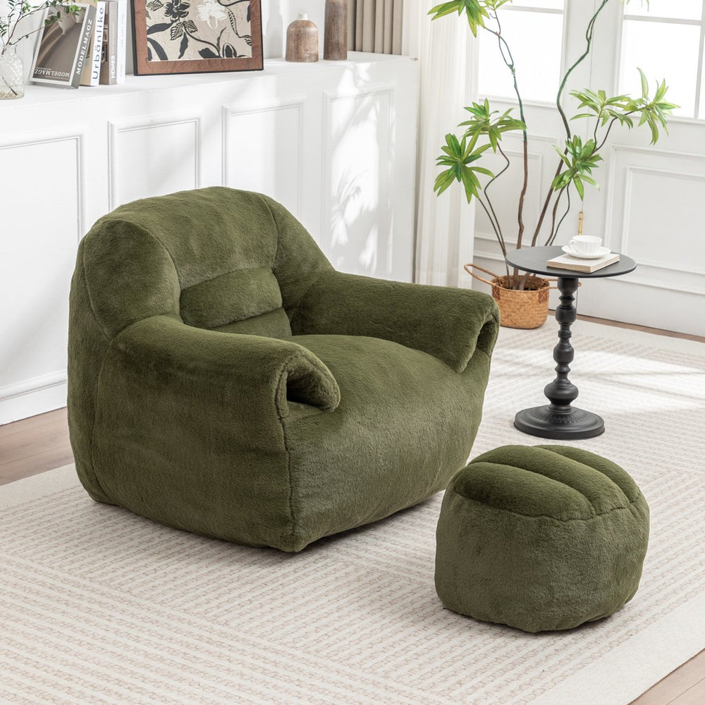 English Elm Bean Bag Chair - Luxurious Faux Fur Sofa With Back Support & Footstool For Ultimate Comfort & Style W2200P326906