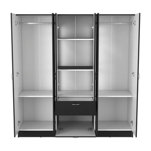 English Elm Kibo Six-Door Armoire with Drawer and Double Rods, 7 Shelves, Scratch-Resistant Melamine Finish Black White 72.44 L x 23.23 W x 4.33 H B097S00231