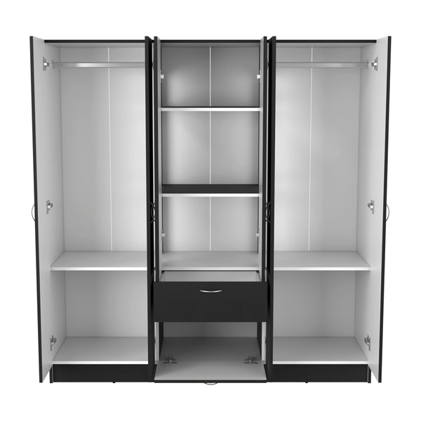 English Elm Kibo Six-Door Armoire with Drawer and Double Rods, 7 Shelves, Scratch-Resistant Melamine Finish Black White 72.44 L x 23.23 W x 4.33 H B097S00231