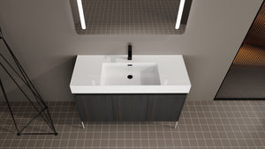 English Elm 48" Freestanding Bathroom Vanity with Resin Sink and Spacious Cabinet, Soft-Close Doors, Durable Finish Dark Oak W1972S00015