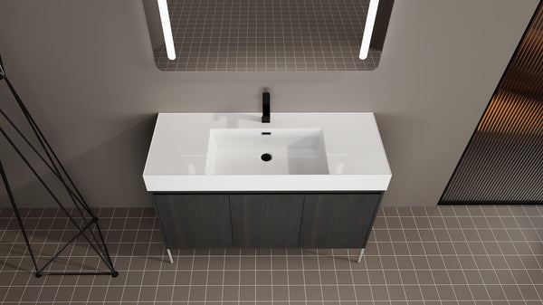 English Elm 48" Freestanding Bathroom Vanity with Resin Sink and Spacious Cabinet, Soft-Close Doors, Durable Finish Dark Oak W1972S00015