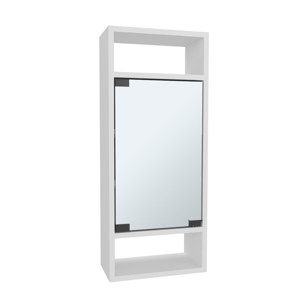 English Elm Uros Mirrored Medicine Cabinet with One Door, Slim Wall-Mounted Storage & 3 Open Shelves, White B070P337117