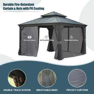 English Elm 12' x 16' Hardtop Gazebo Durable Aluminum Frame with Double Steel Roof, Curtains, Netting, Patio Oasis W1859S00163