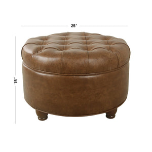 English Elm Gery Round Tufted Storage Ottoman Faux Leather Lift Top Living Room Footrest Brown B056P416975